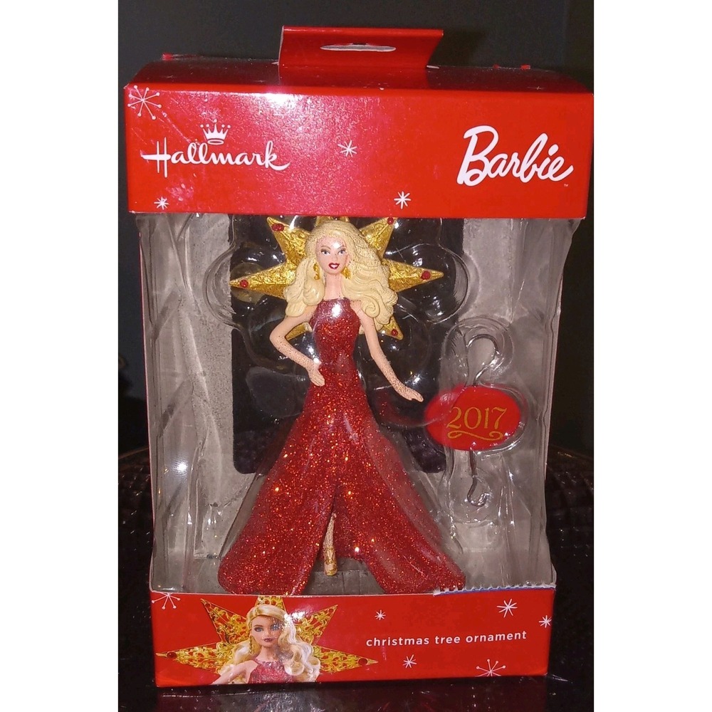 2017 Hallmark BLONDE HOLIDAY BARBIE IN RED GOWN Ornament NIB